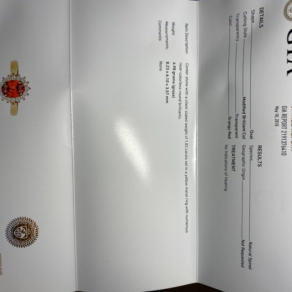 GIA Red Spinel 1.82ct Diamonds Solid 18K Gold Ring - Picture 8 of 8